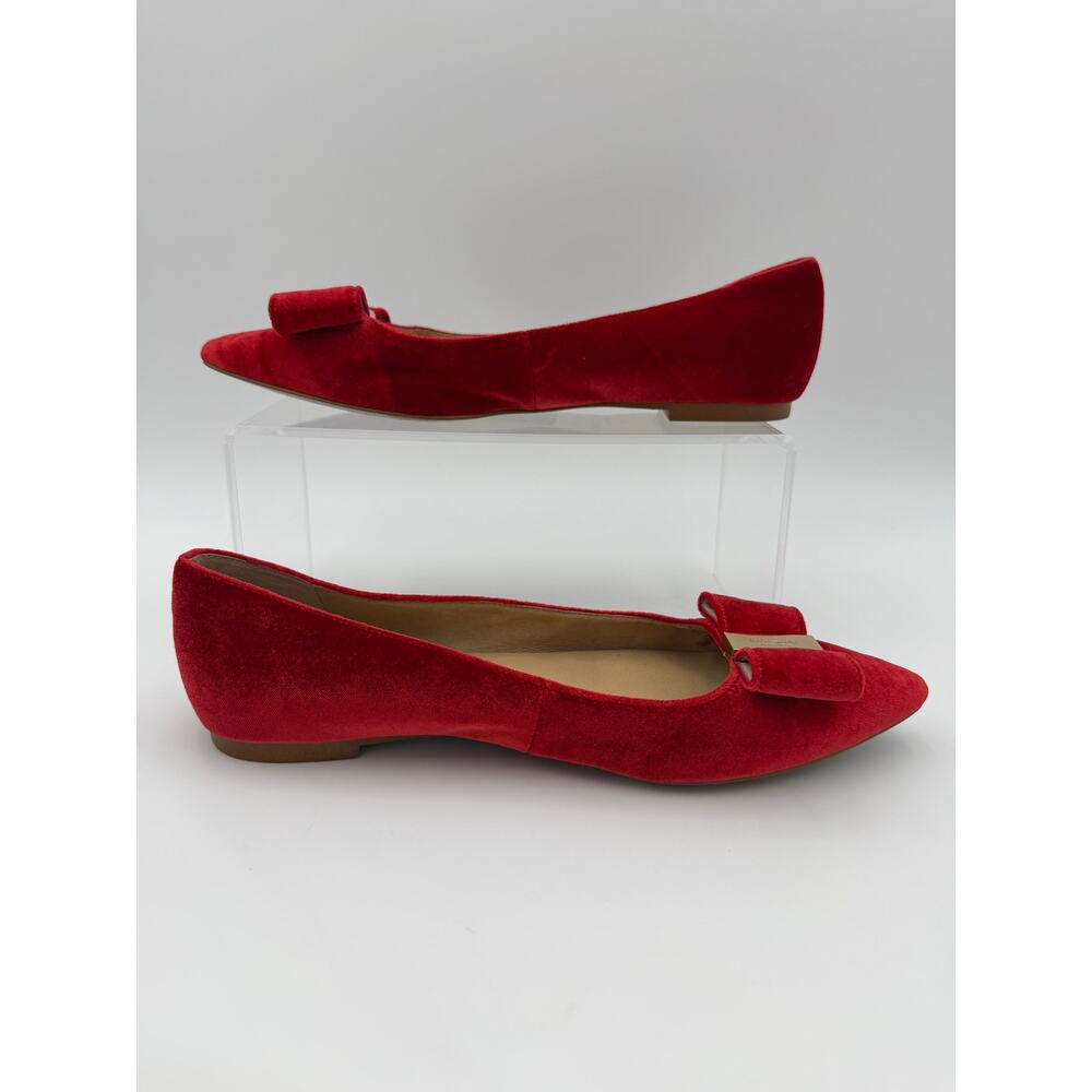 Kate Spade Emmie Red Velvet Flats Size 7 Medium Bow Point Toe - Picture 14 of 14